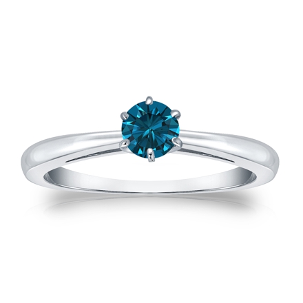 Certified 14k White Gold 6-Prong Blue Diamond Solitaire Ring 0.33 ct. tw. (Blue, SI1-SI2)