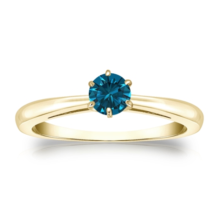 Certified 18k Yellow Gold 6-Prong Blue Diamond Solitaire Ring 0.33 ct. tw. (Blue, SI1-SI2)