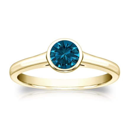 Certified 14k Yellow Gold Bezel Round Blue Diamond Ring 0.50 ct. tw. (Blue, SI1-SI2)