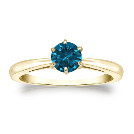 Certified 14k Yellow Gold 6-Prong Blue Diamond Solitaire Ring 0.50 ct. tw. (Blue, SI1-SI2)