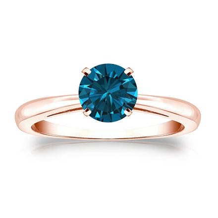 Certified 14k Rose Gold 4-Prong Blue Diamond Solitaire Ring 0.75 ct. tw. (Blue, SI1-SI2)
