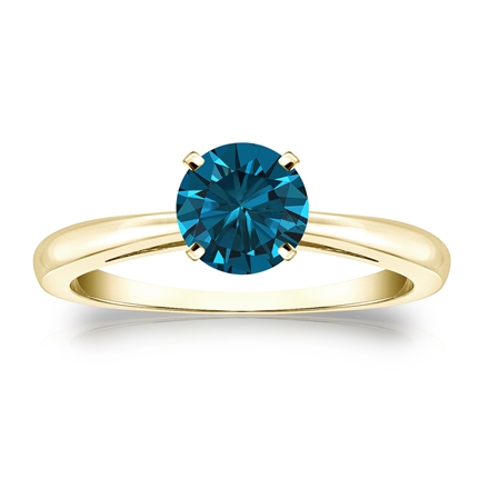 Certified 18k Yellow Gold 4-Prong Blue Diamond Solitaire Ring 0.75 ct. tw. (Blue, SI1-SI2)