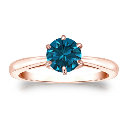 Certified 14k Rose Gold 6-Prong Blue Diamond Solitaire Ring 0.75 ct. tw. (Blue, SI1-SI2)