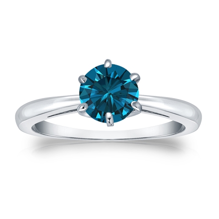 Certified 18k White Gold 6-Prong Blue Diamond Solitaire Ring 0.75 ct. tw. (Blue, SI1-SI2)