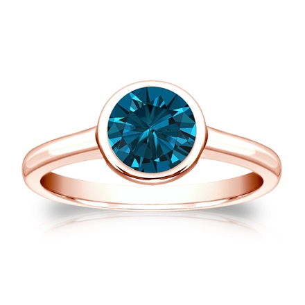 Certified 14k Rose Gold Bezel Round Blue Diamond Ring 1.00 ct. tw. (Blue, SI1-SI2)