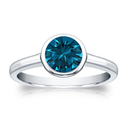 Certified Platinum Bezel Round Blue Diamond Ring 1.00 ct. tw. (Blue, SI1-SI2)