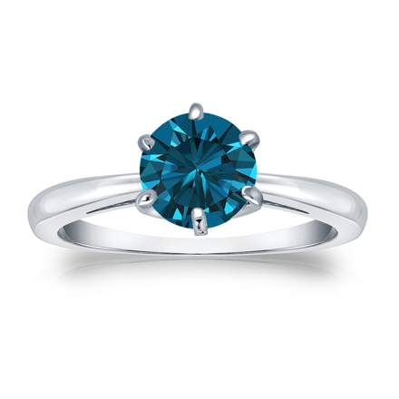 Certified 14k White Gold 6-Prong Blue Diamond Solitaire Ring 1.00 ct. tw. (Blue, SI1-SI2)