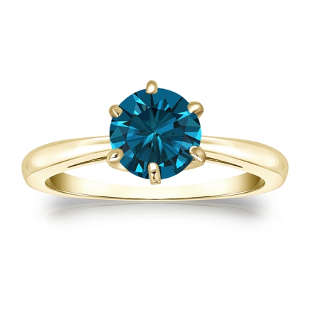 Certified 14k Yellow Gold 6-Prong Blue Diamond Solitaire Ring 1.00 ct. tw. (Blue, SI1-SI2)