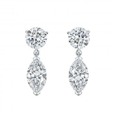 Lab Grown Diamond Two Stone Drop Earrings Round and Marquise 3.00 ct. tw. (D, VVS) Platinum