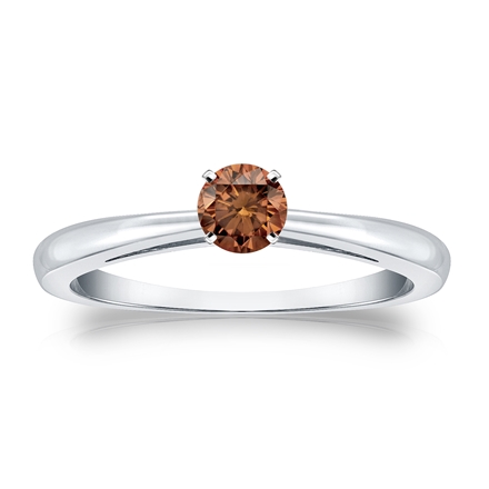 Certified 18k White Gold 4-Prong Brown Diamond Solitaire Ring 0.25 ct. tw. (Brown, SI1-SI2)