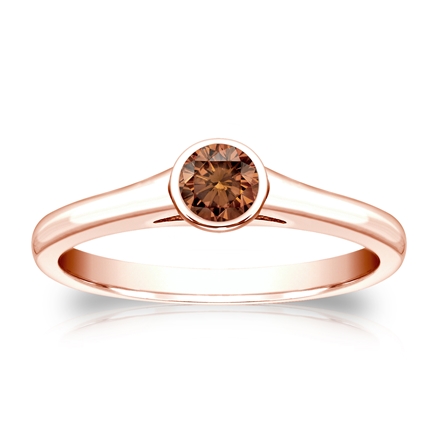 Certified 14k Rose Gold Bezel Round Brown Diamond Ring 0.25 ct. tw. (Brown, SI1-SI2)