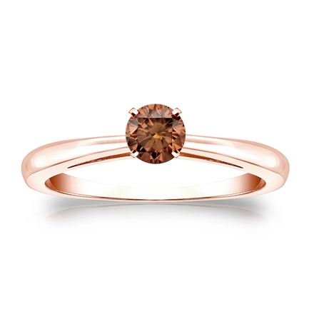 Certified 14k Rose Gold 4-Prong Brown Diamond Solitaire Ring 0.33 ct. tw. (Brown, SI1-SI2)