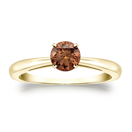 Certified 18k Yellow Gold 4-Prong Brown Diamond Solitaire Ring 0.50 ct. tw. (Brown, SI1-SI2)