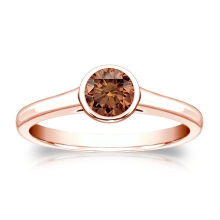 Certified 14k Rose Gold Bezel Round Brown Diamond Ring 0.50 ct. tw. (Brown, SI1-SI2)