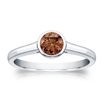 Certified 18k White Gold Bezel Round Brown Diamond Ring 0.50 ct. tw. (Brown, SI1-SI2)
