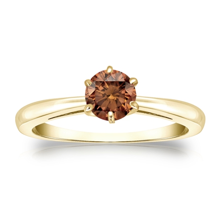 Certified 14k Yellow Gold 6-Prong Brown Diamond Solitaire Ring 0.50 ct. tw. (Brown, SI1-SI2)