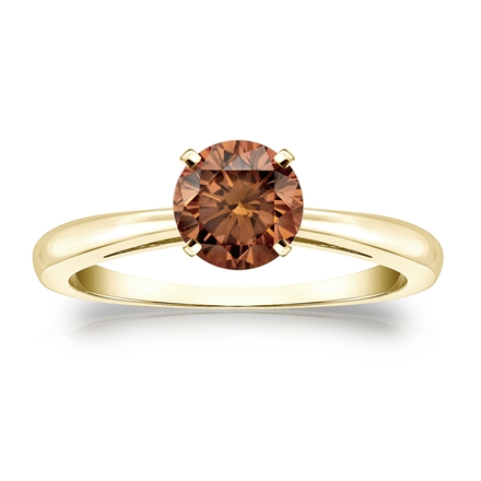 Certified 14k Yellow Gold 4-Prong Brown Diamond Solitaire Ring 0.75 ct. tw. (Brown, SI1-SI2)