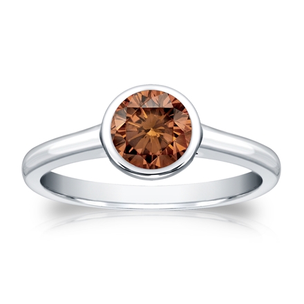Certified 18k White Gold Bezel Round Brown Diamond Ring 0.75 ct. tw. (Brown, SI1-SI2)
