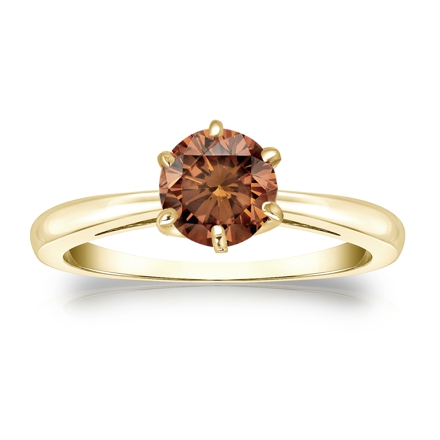 Certified 14k Yellow Gold 6-Prong Brown Diamond Solitaire Ring 0.75 ct. tw. (Brown, SI1-SI2)