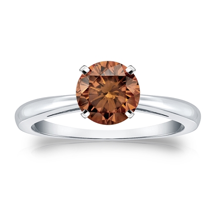 Certified 14k White Gold 4-Prong Brown Diamond Solitaire Ring 1.00 ct. tw. (Brown, SI1-SI2)