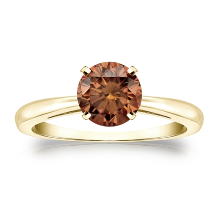 Certified 14k Yellow Gold 4-Prong Brown Diamond Solitaire Ring 1.00 ct. tw. (Brown, SI1-SI2)