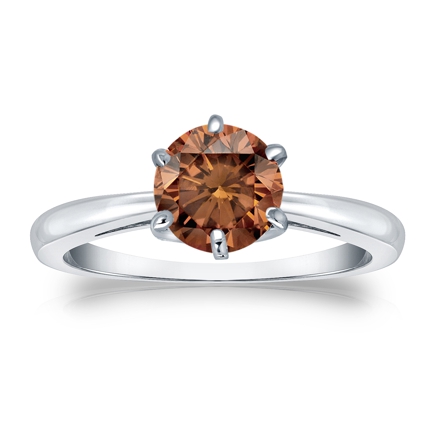 Certified 18k White Gold 6-Prong Brown Diamond Solitaire Ring 1.00 ct. tw. (Brown, SI1-SI2)
