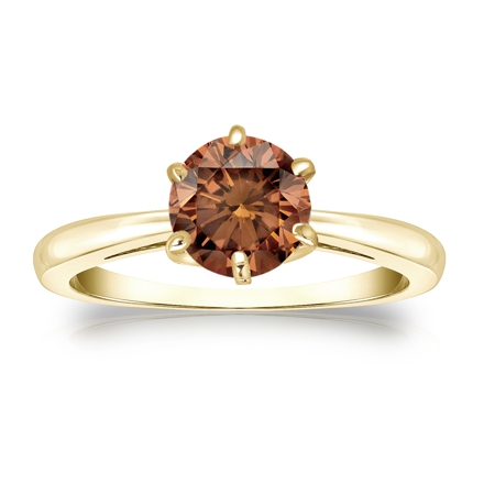Certified 18k Yellow Gold 6-Prong Brown Diamond Solitaire Ring 1.00 ct. tw. (Brown, SI1-SI2)