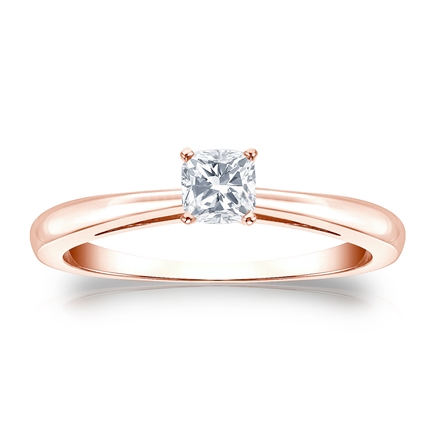 Certified 14k Rose Gold 4-Prong Cushion Diamond Solitaire Ring 0.33 ct. tw. (G-H, VS2)