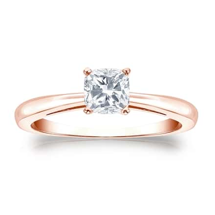 Certified 14k Rose Gold 4-Prong Cushion Diamond Solitaire Ring 0.50 ct. tw. (H-I, I1)
