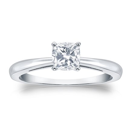 Certified 14k White Gold 4-Prong Cushion Diamond Solitaire Ring 0.50 ct. tw. (H-I, I1)