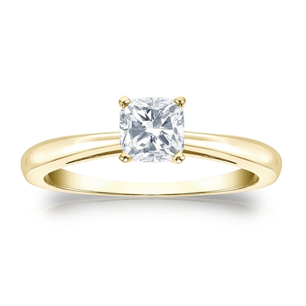 Certified 18k Yellow Gold 4-Prong Cushion Diamond Solitaire Ring 0.50 ct. tw. (H-I, I1)