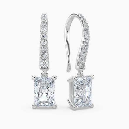 Natural Diamond Dangle Stud Earrings Radiant 1.50 ct. tw. (H-I, SI1-SI2) 14k White Gold Dangle Studs 4-Prong Basket