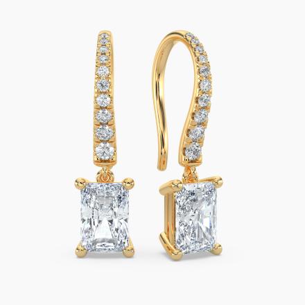 Natural Diamond Dangle Stud Earrings Radiant 1.50 ct. tw. (H-I, SI1-SI2) 14k Yellow Gold Dangle Studs 4-Prong Basket