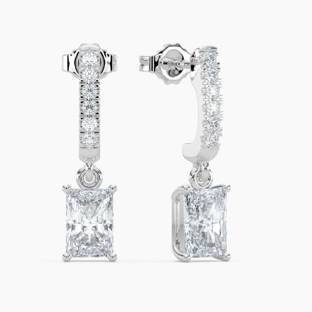 Natural Diamond Dangle Stud Earrings Radiant 1.50 ct. tw. (H-I, SI1-SI2) 14k White Gold Dangle Studs 4-Prong Basket