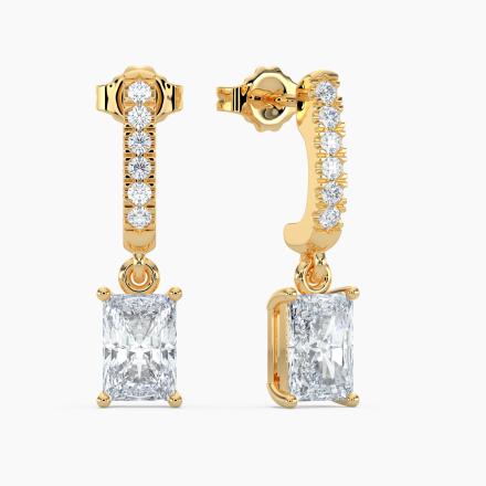 Natural Diamond Dangle Stud Earrings Radiant 1.50 ct. tw. (H-I, SI1-SI2) 18k Yellow Gold Dangle Studs 4-Prong Basket