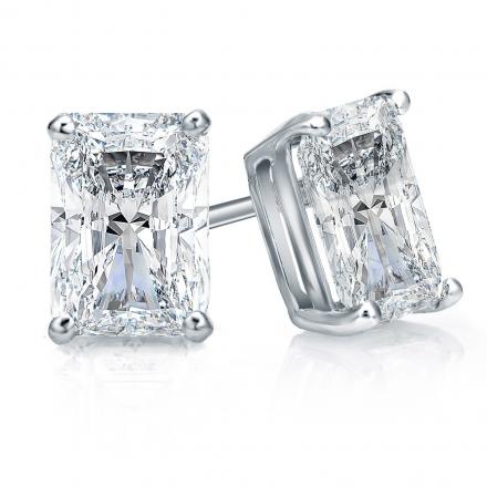 Certified Lab Grown Diamond Studs Earrings Radiant 2.00 ct. tw. (I-J, VS1-VS2) in 18k White Gold 4-Prong Basket