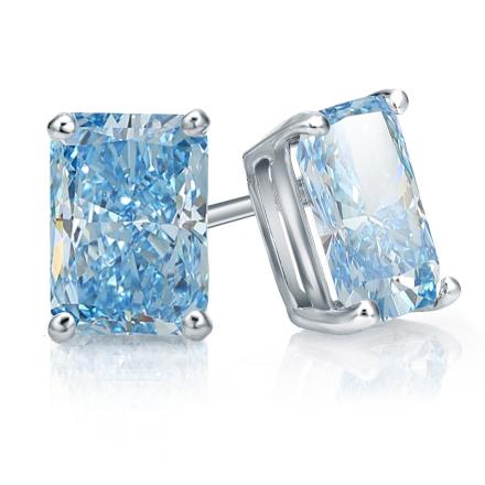 Lab Grown Diamond Studs Earrings IGI Certified Radiant 20.50 ct. tw. (Fancy Vivid Blue, VS) in 14k White Gold 4-Prong Basket