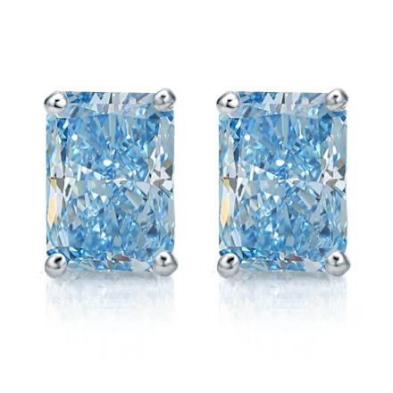 Lab Grown Diamond Studs Earrings IGI Certified Radiant 20.50 ct. tw. (Fancy Vivid Blue, VS) in 14k White Gold 4-Prong Basket