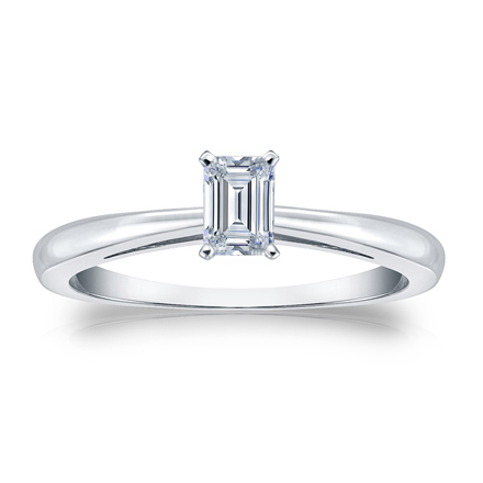 Natural Diamond Solitaire Ring Emerald 0.25 ct. tw. (I-J, I1-I2) 14k White Gold 4-Prong