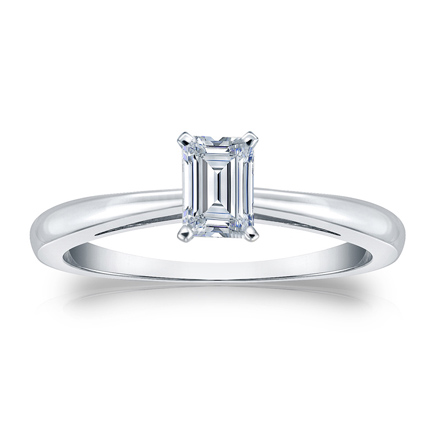 Natural Diamond Solitaire Ring Emerald 0.33 ct. tw. (I-J, I1-I2) 14k White Gold 4-Prong