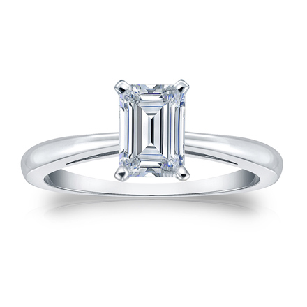 Natural Diamond Solitaire Ring Emerald 0.75 ct. tw. (I-J, I1-I2) 14k White Gold 4-Prong