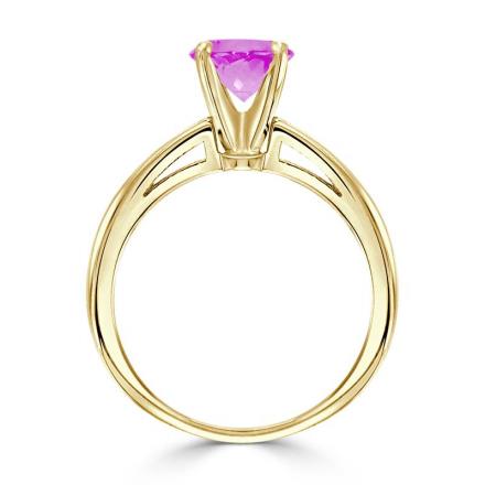 Certified 18k Yellow Gold 4-Prong Round Pink Sapphire Gemstone Ring 0.75  ct. tw. (AAA)