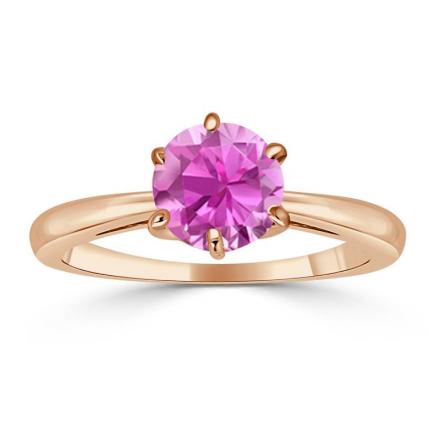 Certified 14k Rose Gold 6-Prong Round Pink Sapphire Gemstone Ring 1.00 ct. tw. (AAA)
