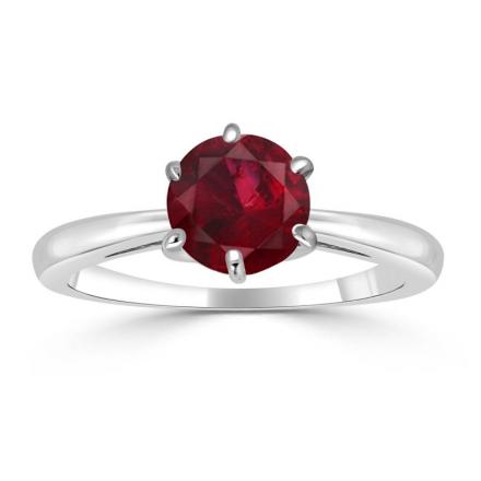 Certified 14k White Gold 6-Prong Round Ruby Gemstone Ring 0.50 ct. tw. (AAA)
