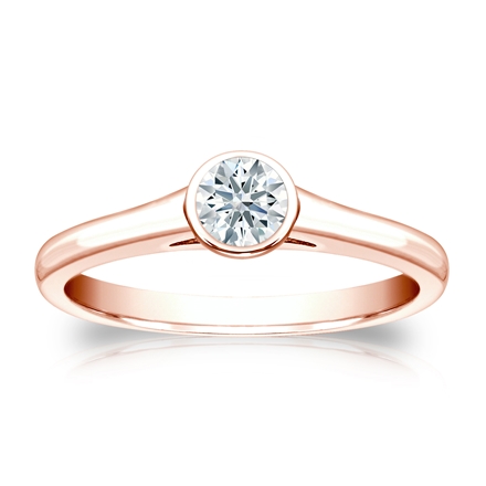 Natural Diamond Solitaire Ring Hearts & Arrows 0.33 ct. tw. (F-G, VS2, Ideal) 14k Rose Gold Bezel