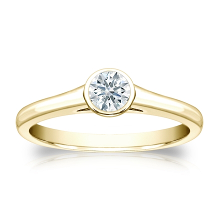 Natural Diamond Solitaire Ring Hearts & Arrows 0.33 ct. tw. (F-G, SI2, Ideal) 14k Yellow Gold Bezel