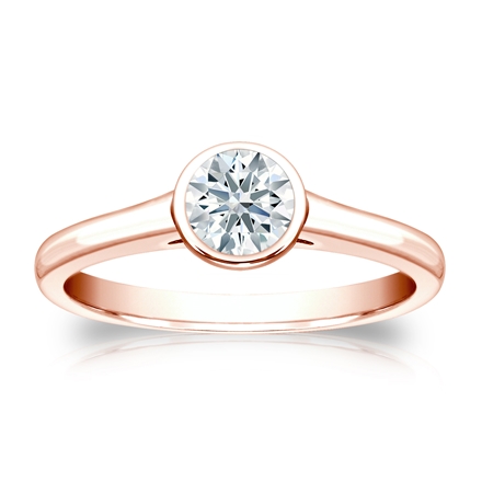 Natural Diamond Solitaire Ring Hearts & Arrows 0.50 ct. tw. (F-G, VS2, Ideal) 14k Rose Gold Bezel