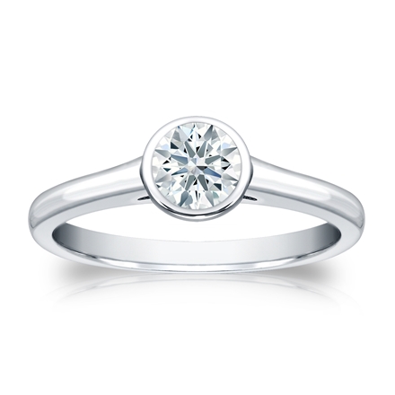 Natural Diamond Solitaire Ring Hearts & Arrows 0.50 ct. tw. (H-I, I1-I2) 18k White Gold Bezel