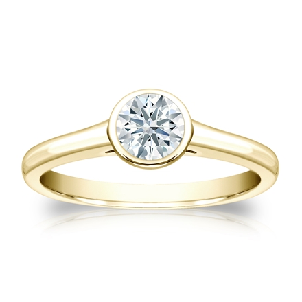 Natural Diamond Solitaire Ring Hearts & Arrows 0.50 ct. tw. (F-G, SI2, Ideal) 14k Yellow Gold Bezel