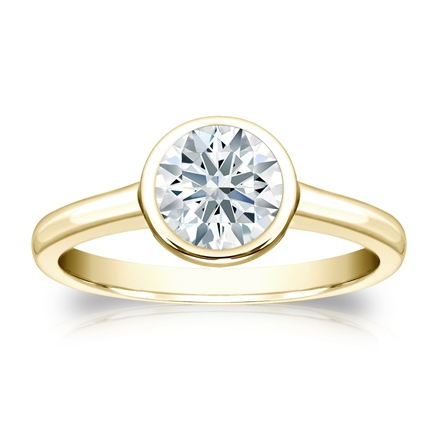 Natural Diamond Solitaire Ring Hearts & Arrows 1.00 ct. tw. (F-G, SI1, Ideal) 18k Yellow Gold Bezel
